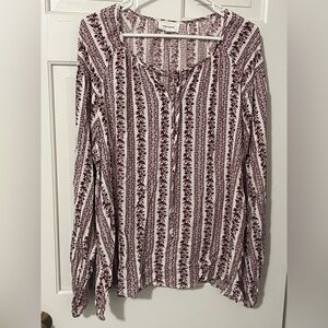 Long Sleeve Relaxed Blouse with Mandarin Collar